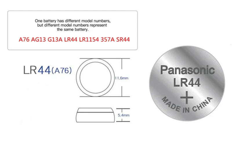 Panasonic 20 штук 1,5 V кнопочный элемент Батарея lr44 Литиевые Батарейки-таблетки A76 AG13 G13A LR44 LR1154 357A SR44