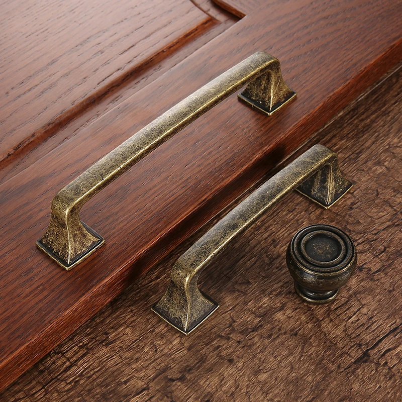 AOBT Retro Metal Antique Brass 96mm 128mm Kitchen Cabinet Door Handle Furniture Drawer Knobs Wardrobe Cupboard Pulls Handles 610