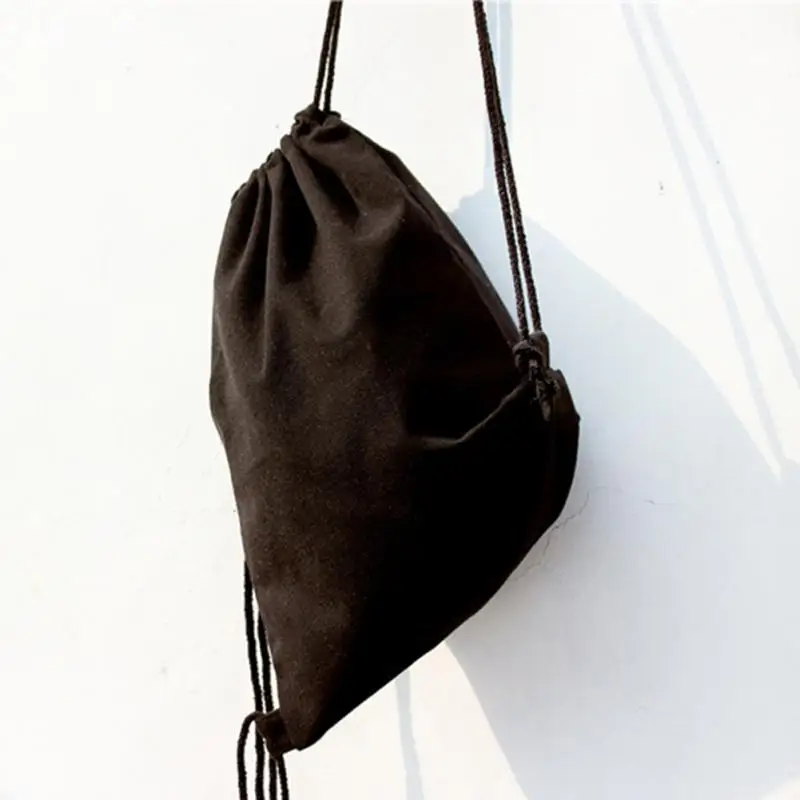 Женские холщовые сумки, рюкзаки, сумка на шнурке, сумка-мешок, Подростковая школьная сумка, хозяйственные сумки для девочек, одноцветные, черные, белые#20