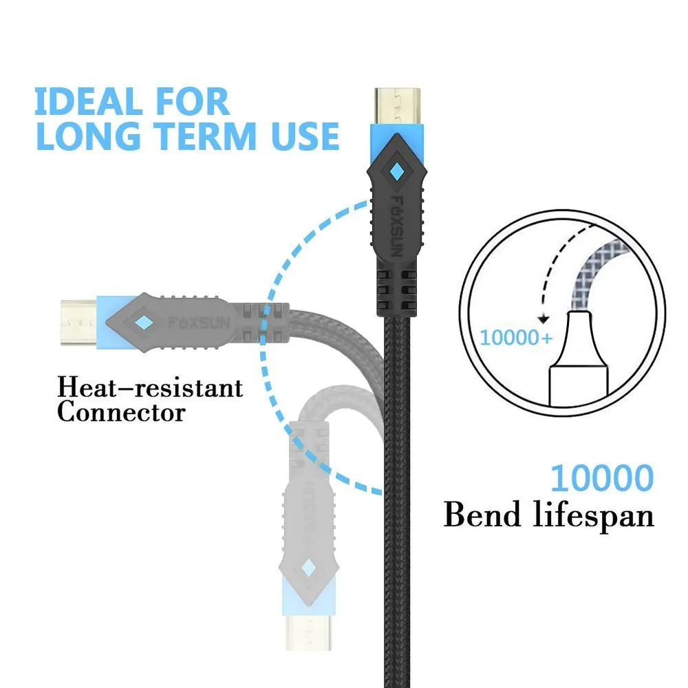 مايكرو usb شحن الحبل كابل الروبوت النايلون مضفر سريع لالروبوت ، سامسونج ، غالاكسي s7 ، s7 الحافة ، s6 ، أوقد ، ل موتورولا ، سوني