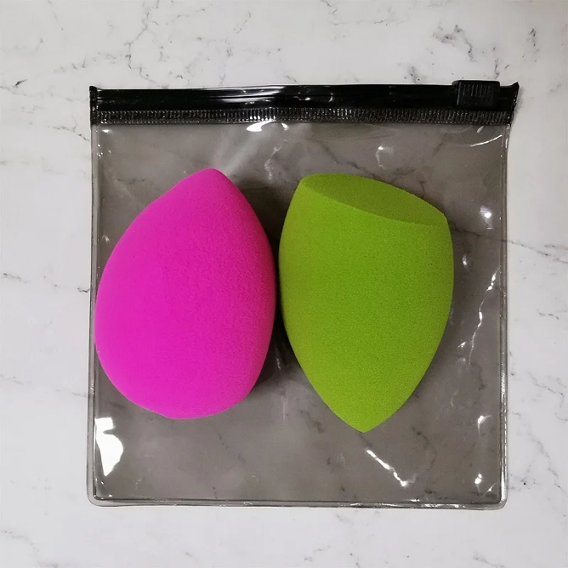 2pcs Beauty Makeup Sponge Puff Set Powder Foundation Blending Sponge Latex-Free Dry Wet Use Cosmetic Egg Mix Color 2 Shapes+ Bag - Цвет: Pink and Green