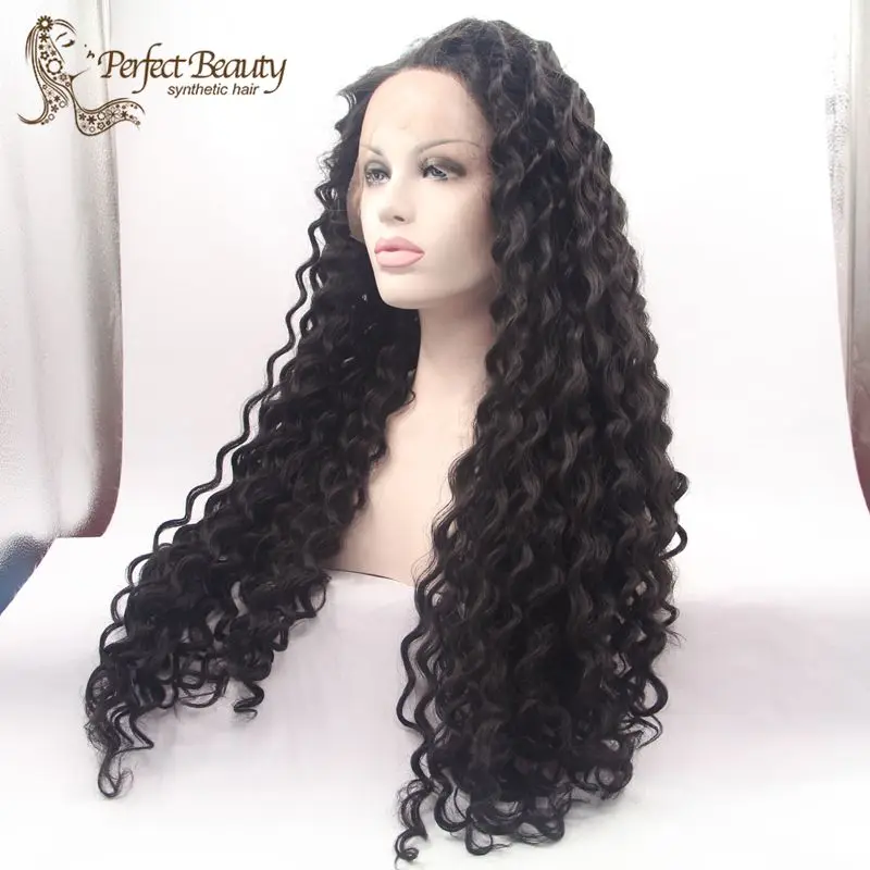 

Long Curly Wig Black Synthetic Wig Lace Front Deep Curly Wig Heat Resistent Long Black Deep Curly Wig Root Top Quality