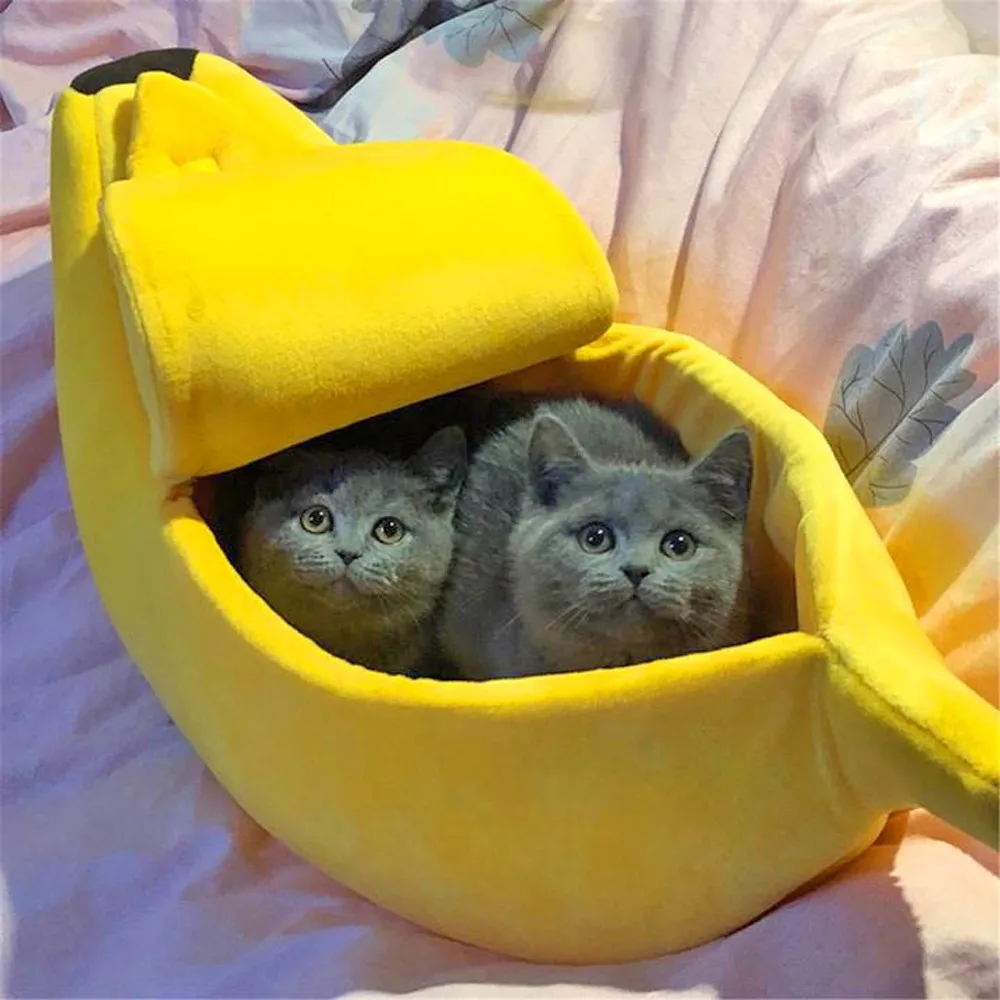 Кровать для маленьких домашних животных в форме банана пушистая теплая мягкая плюшевая дышащая кровать банан кошка кровать мягкий флис собака щенок кошка теплая кровать