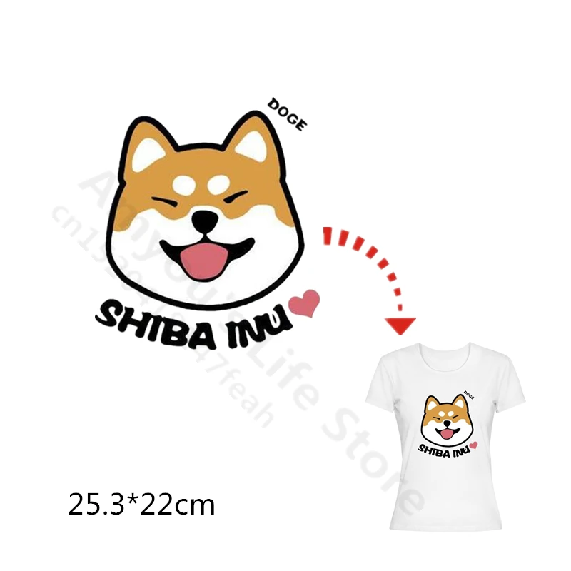 

Iron On Patch Cartoon SHIBA INU Stickers For Kids Clothing Heat Transfer Thermal Press Pyrography Ironing On Patch For T-Shirts