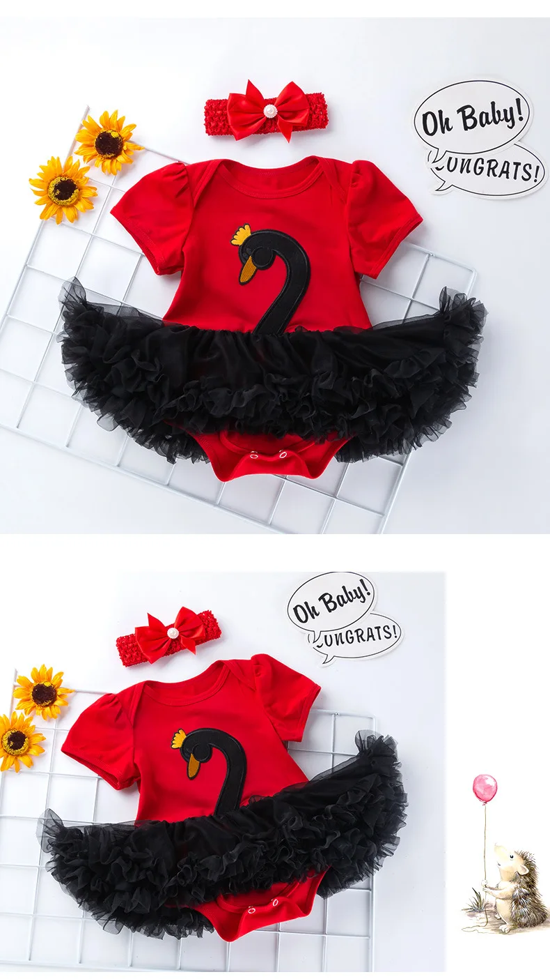 09Baby Girl Rompers Jumpsuit Dress Sets Summer Clothes Swan Short Sleeve Bowknot Headband Infant Girl Costume Kids Dress Body Baby Newborn Bodysuit Baby Girl Onesie yk024