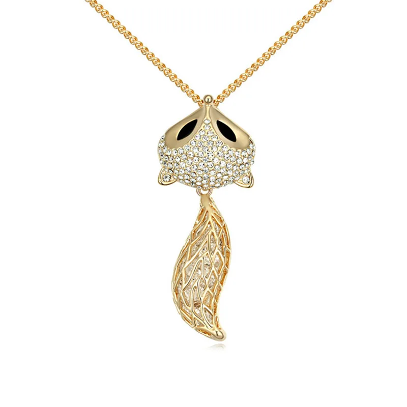 Xingzou nette fuchs anhänger halskette mit tschechische kristalle mode frauen pullover lange halsketten cz kristall schmuck joyas