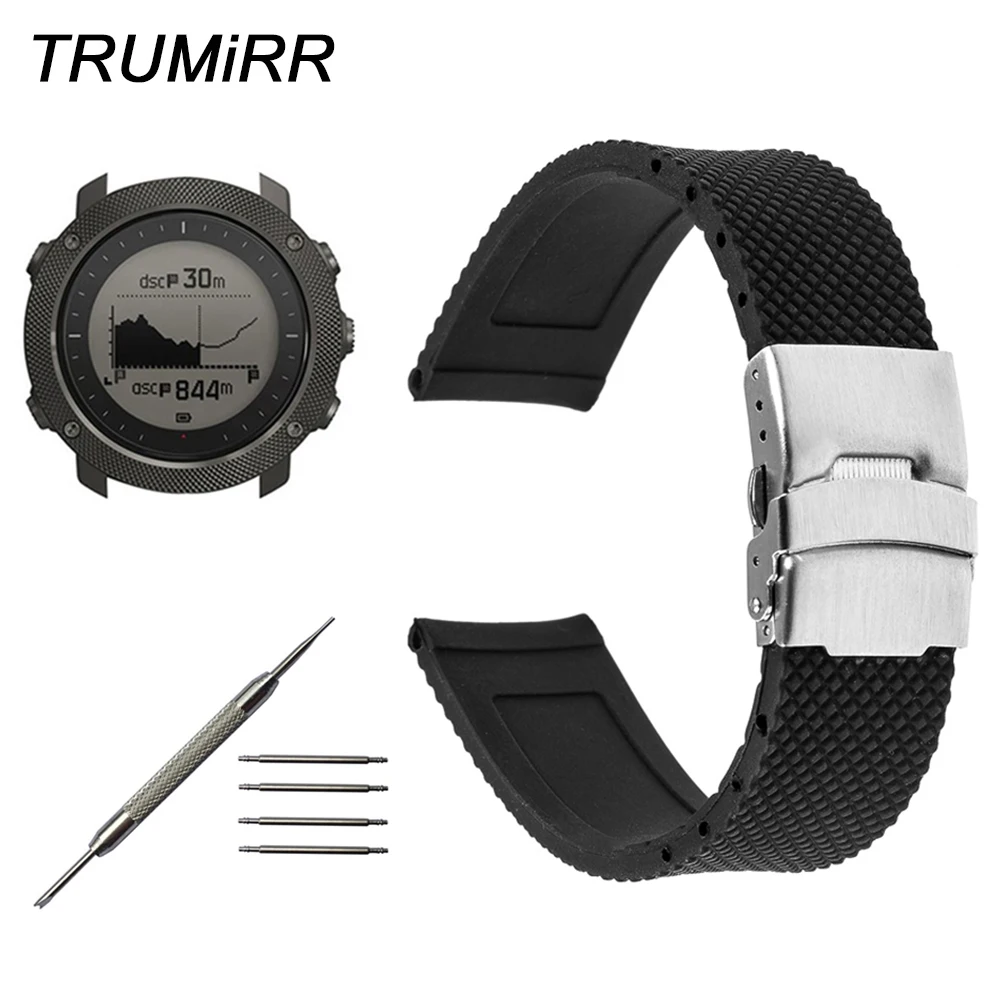 24 мм силиконовый резиновый ремешок для часов Suunto TRAVERSE, ремешок для часов из нержавеющей стали, защитная застежка, ремешок из сетчатой смолы, браслет на запястье, черный