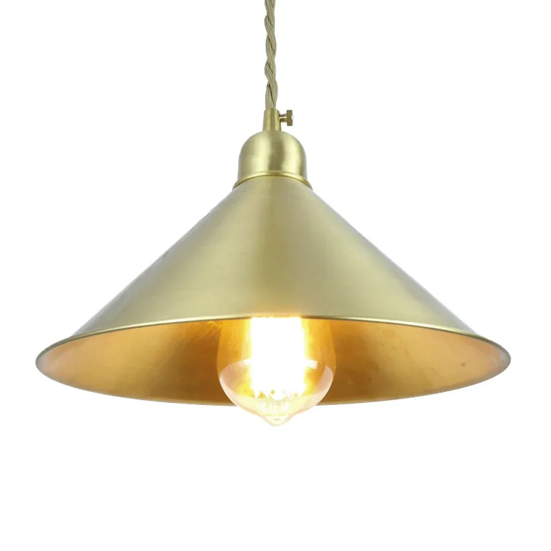 Brass cone shade pendant light edison bulb LED vintage copper shade