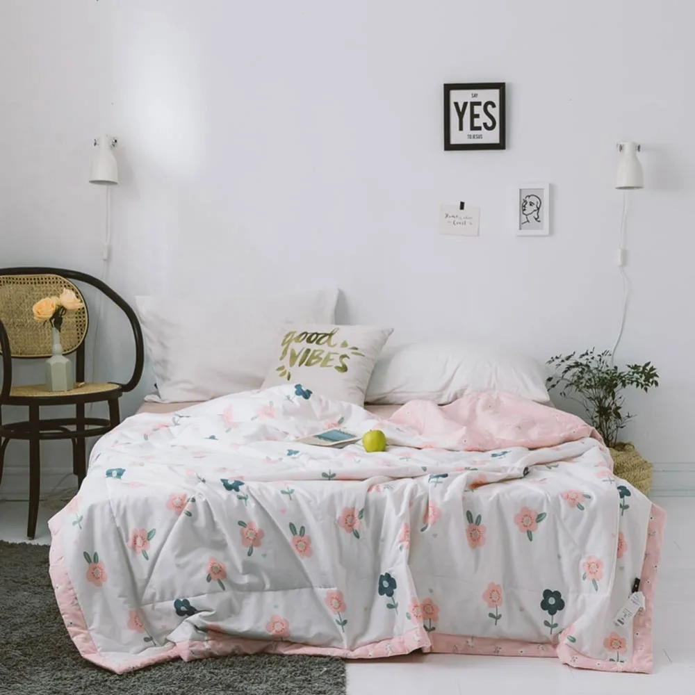 

2019 INS Pink Green Flowers Stitching Comforter Summer Quilt Cotton Fabric Quilting Blanket Twin Full Queen Size Bedspread