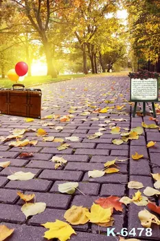 

Thin Vinyl Photography Backdrop Autumn Outdoor Scenic Yellow Leaf Brick Floor Photo Background Wedding /Baby Photo Shoot