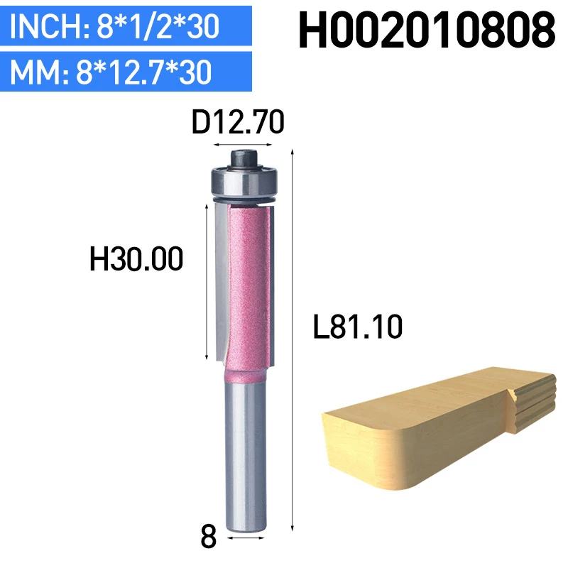 HUHAO 1 шт. 8 мм хвостовик Деревообработка заподлицо фрезы для дерева промышленного класса обрезные фрезы с подшипником фрезы - Длина режущей кромки: H02010808