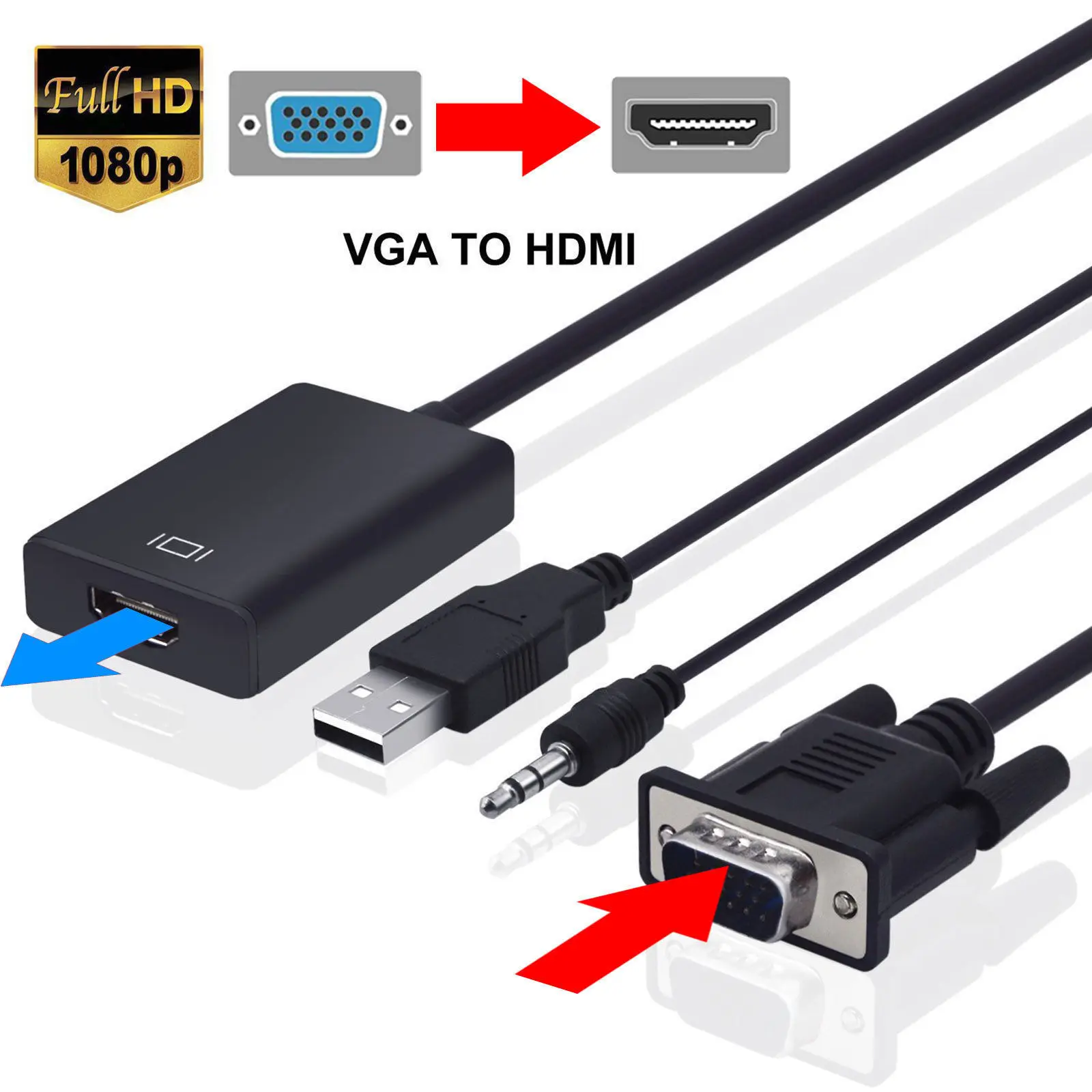 

BESIUNI VGA 3.5mm Audio to HDMI Converter HDMI Adapter with USB Power Supply for laptop PC to TV Projector Display Monitor