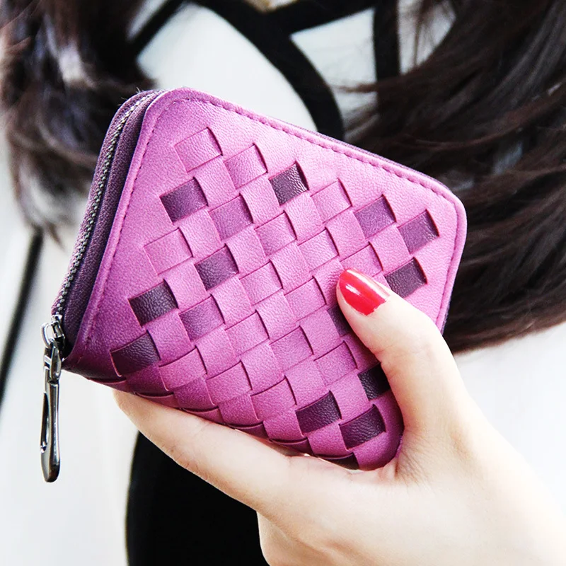 New Fashion Hand Woven PU Leather Women Wallet Cute Design 7 Colors