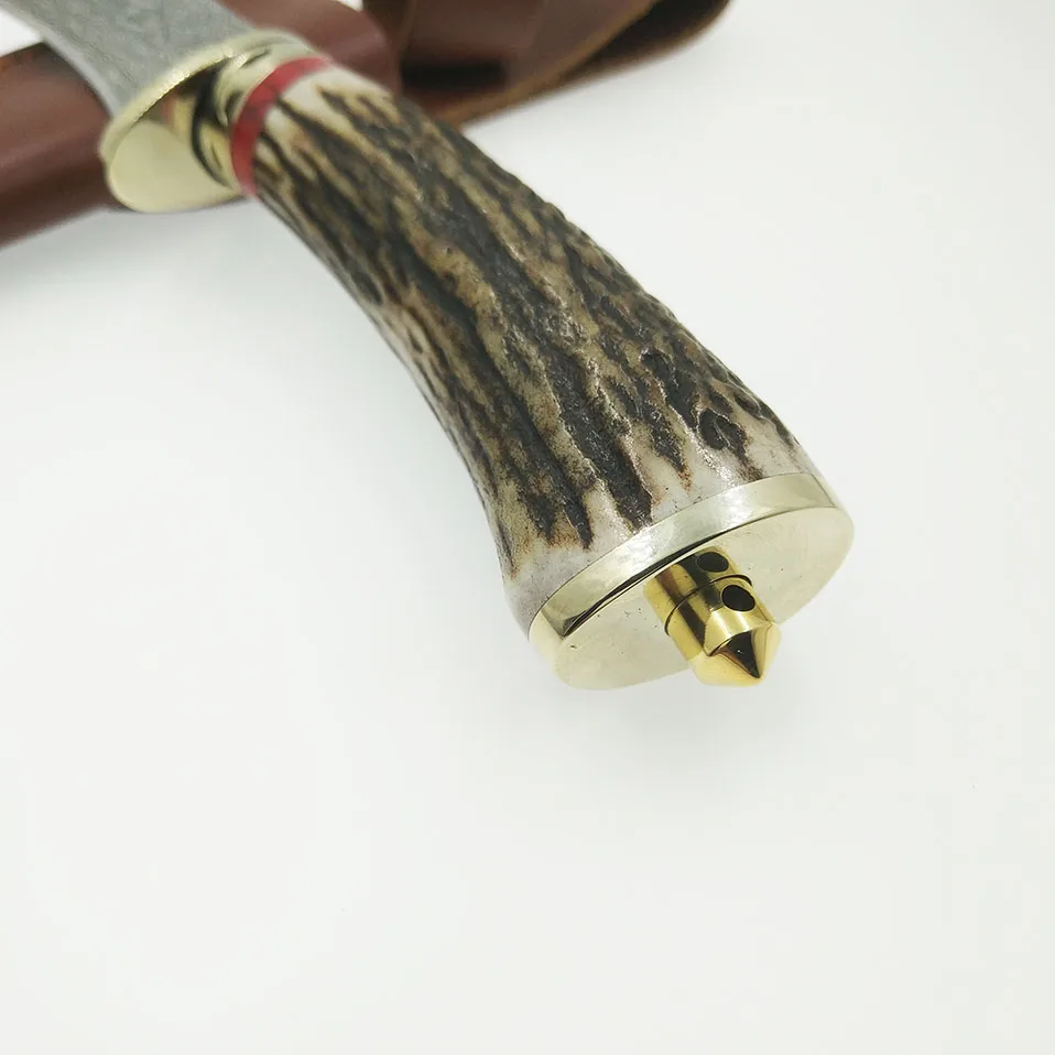 Дамасская сталь нож Лезвие Охотничий Нож Рога Ручка ручной работы Дамасская кованая сталь прямой нож