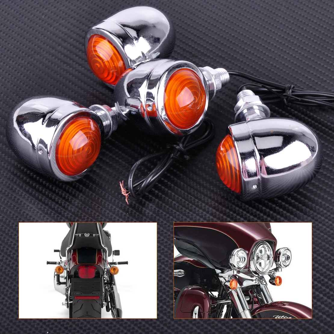 CITALL Motorcycle 4x Silver Chrome Plate Bullet Turn Signal Light Indicator font b Lamp b font