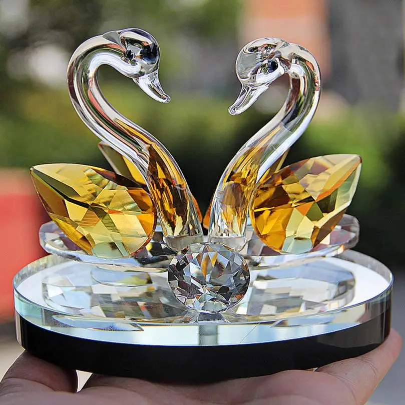 1PC Crystal Swan Ornament Wedding Decor couplle Swans Paperweight Figurine Gift Crafts Home