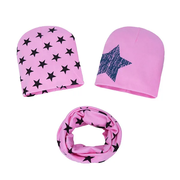Весенняя детская шапка со звездой, цветная, с принтом в виде звезд, для маленьких мальчиков и девочек, хлопковая вязаная шапка, детская зимняя шапка, самая низкая цена 4 - Цвет: Pink
