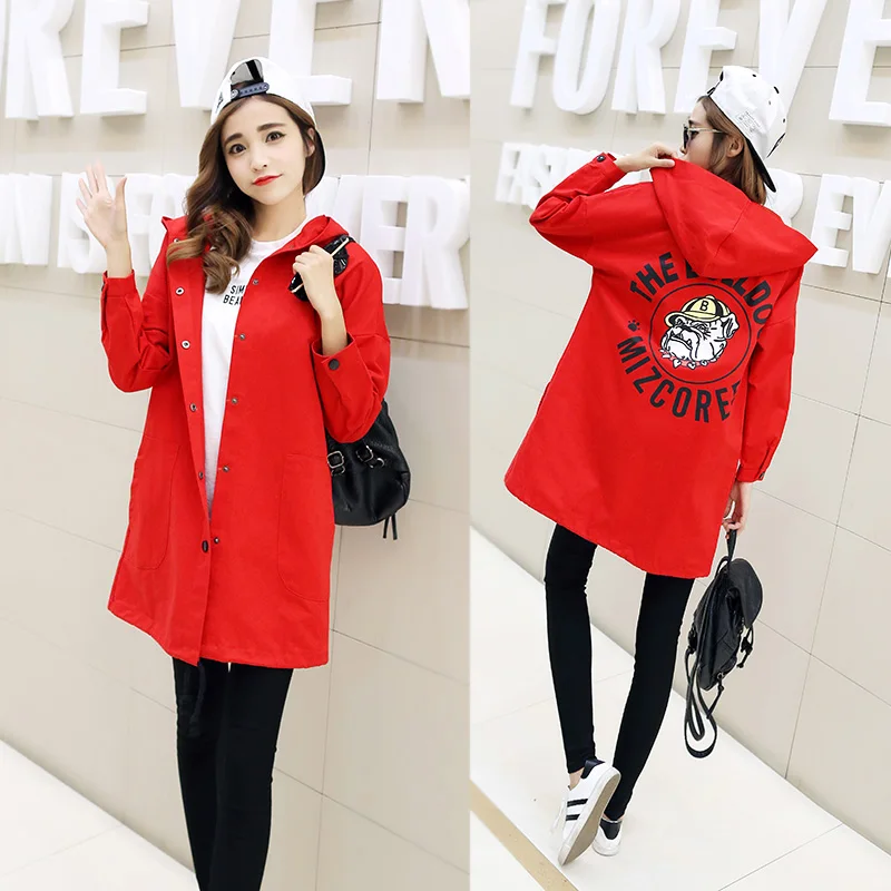 

Spring Jacket Women 2019 New Arrival Letters Cartoon dog print basic coats Chaquetas Mujer long Jackets For Women plus size