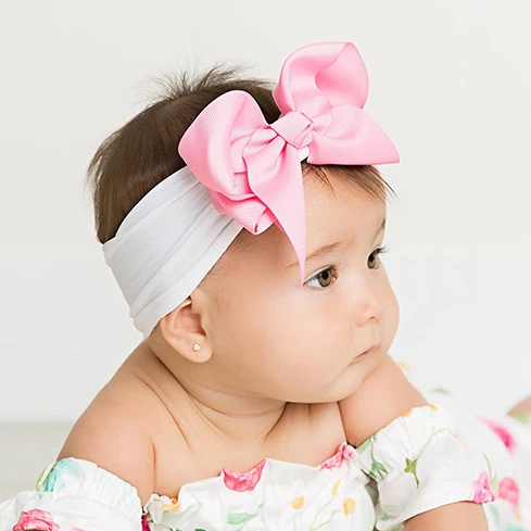 Новорожденный нейлон Детские повязка на голову для малышей детей Бант Детская повязка на голову тюрбан с бантом аксессуар, лента для волос