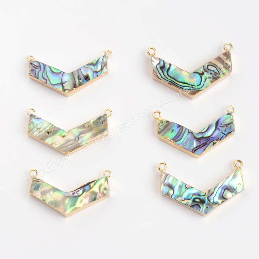 

BOROSA 5pcs/lot Hot Sale Gold Color Natural Boomerang Abalone Shell Connector Double Bails G0859