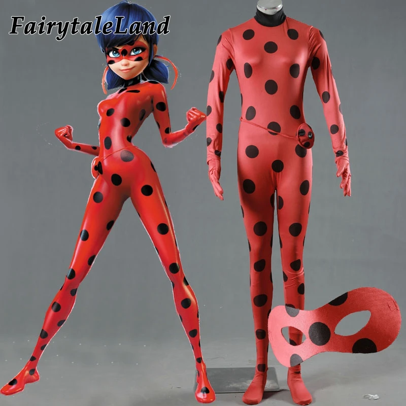 The Miraculous Ladybug Cosplay Costume Halloween costumes cosplay Marinette Ladybug costumes suit Spandex jumpsuit eye mask 2018 kids boy miraculous ladybug costume cat noir with mask ladybug cat cosplay costume with mask lady bug costumes boys clothes