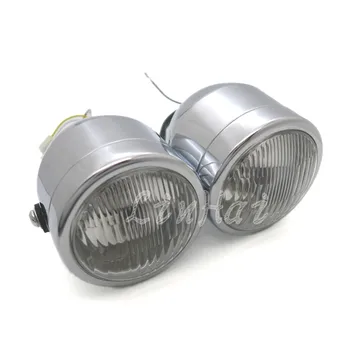 

Universal Chrome Motorcycle Double Dual Lamp Twin Headlight Street Fighter Naked Dominator