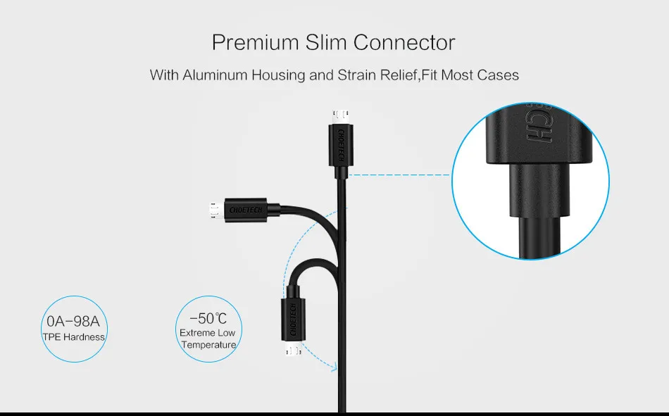 CHOETECH, 10 шт./лот, кабель Micro USB, 5 В, 1,2 A, 2,0 фута/м, USB, кабель для быстрой передачи данных и зарядки для samsung Galaxy S7, кабель для мобильного телефона