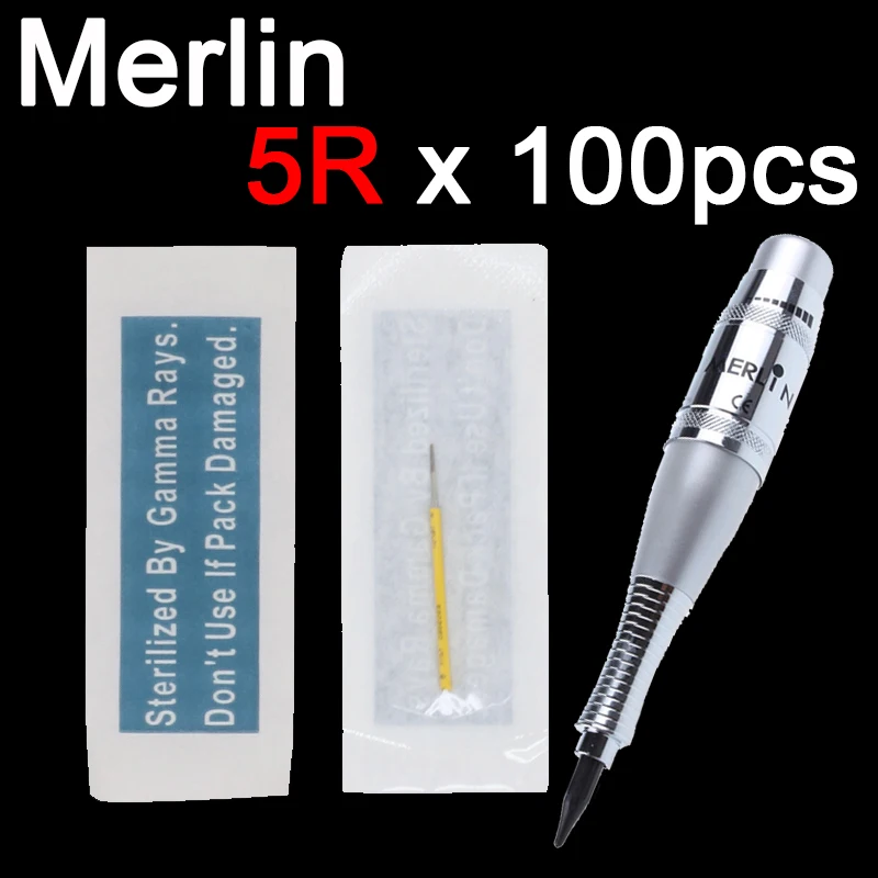 

100pcs Tattoo Needles 5rl USA Biotouch Merlin Tattoo Machine Needle Permanent Make up Needle for 3D Eyebrow Embroidery