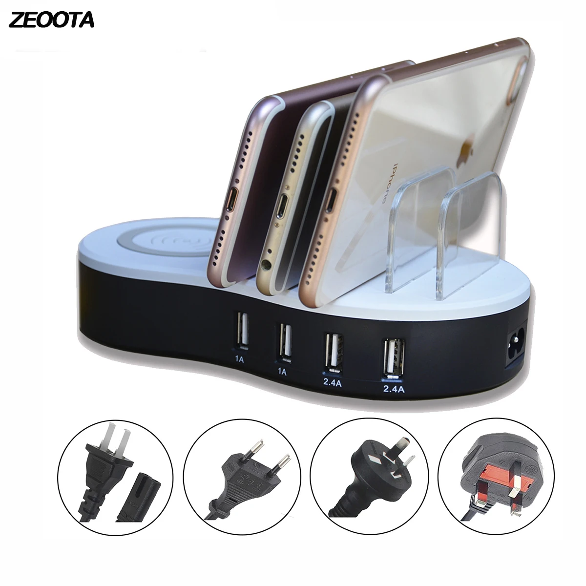 

Desktop Wireless Charging Station 4Port USB Charger Station HUB Quick Charge with 1.2m Extension cord for Tablet IPhone IPad