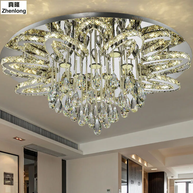 

Modern Remote Control Dimmable Led Chandelier Lustre K9 Cristal Stainless Chrome Led Ceiling Chandelier Luxury Foyer Light