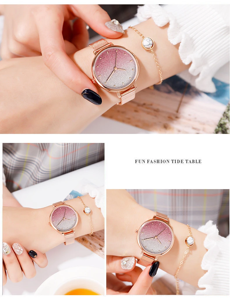 Женские роскошные часы-браслет с металлическим ремешком для женщин, розовые Звездные наручные часы, повседневные женские спортивные кварцевые часы, Прямая поставка
