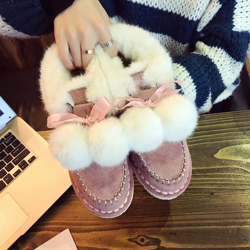 

Women ankle boots 2018 fashion hairball women boots warm plush winter shoes non-slip women snow boots botas de mujer