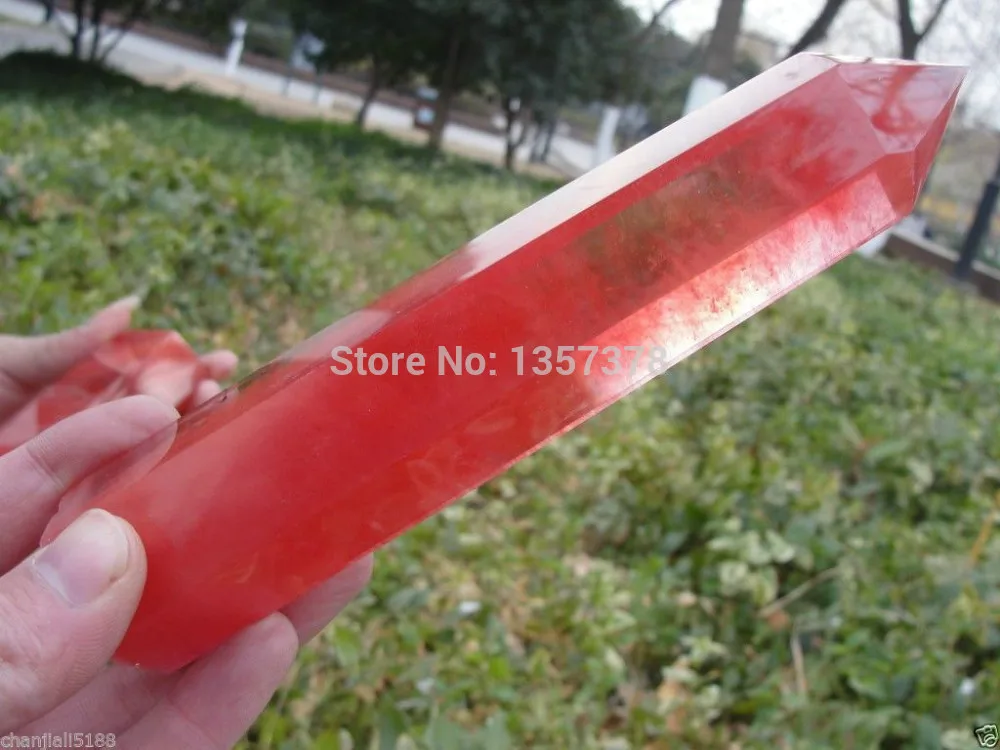 

huij 00191 Pretty Red Smelt Quartz Crystal Single Terminated Wand Healing Bronze Statue