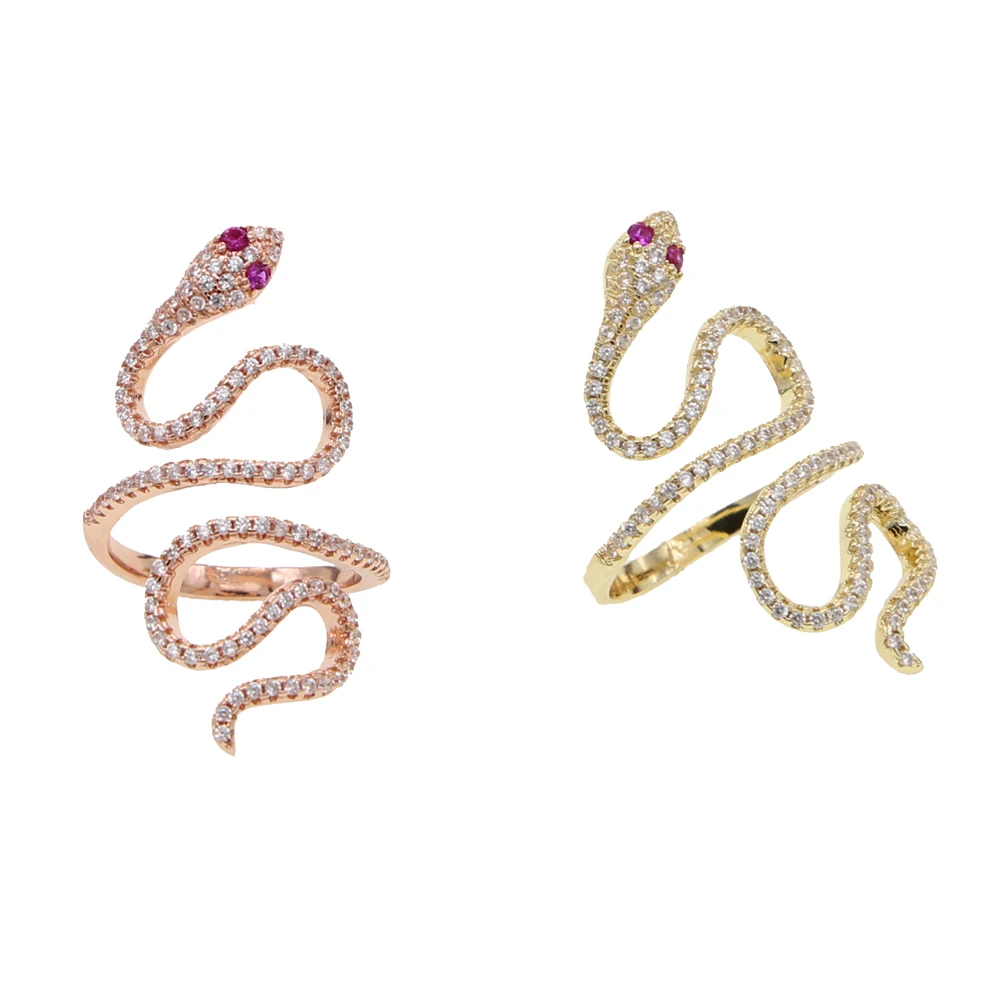 

2019 new arrived open size long snake ring rose gold color multi wrap women full finger snake shaped cz ring fashion jewelry