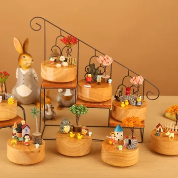 

Kawaii Revolving DIY Musical Boxes Wooden Cheap Music Box Wood Crafts Retro Birthday Gift Vintage Home Decoration Accessories