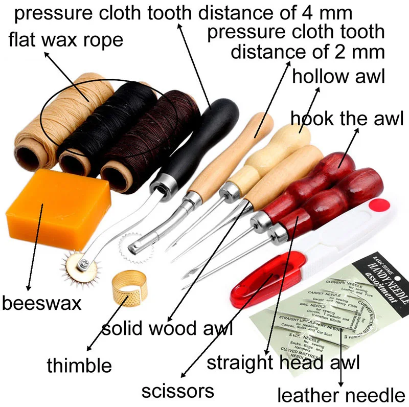 14 шт. Кожа ремесло ручная строчка швейный инструмент нитки шило вощеный наперсток комплект