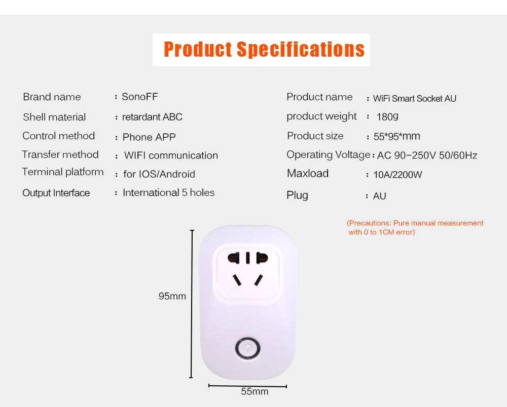 ITEAD sonoff S20 WI-FI переключатель гнездо AU Питание Plug синхронизации для Умный дом автоматизации модуль 10A 90-250 В 220 В aeProduct. получить