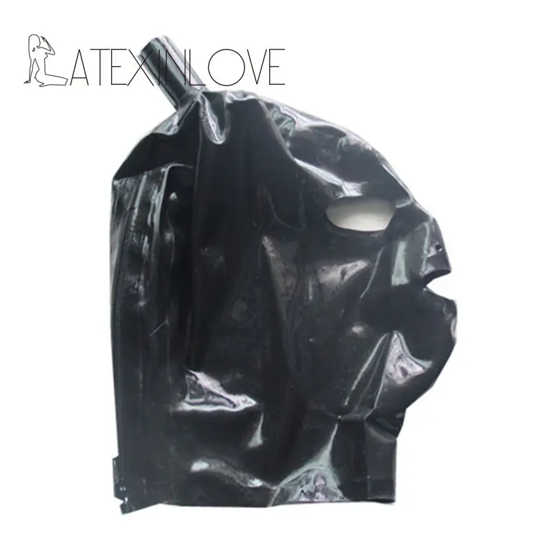 Open-Eyes-Mouth-Black-Natural-Latex-Hood-Rubber-Latex-Mask-with-Hair-Tube -1