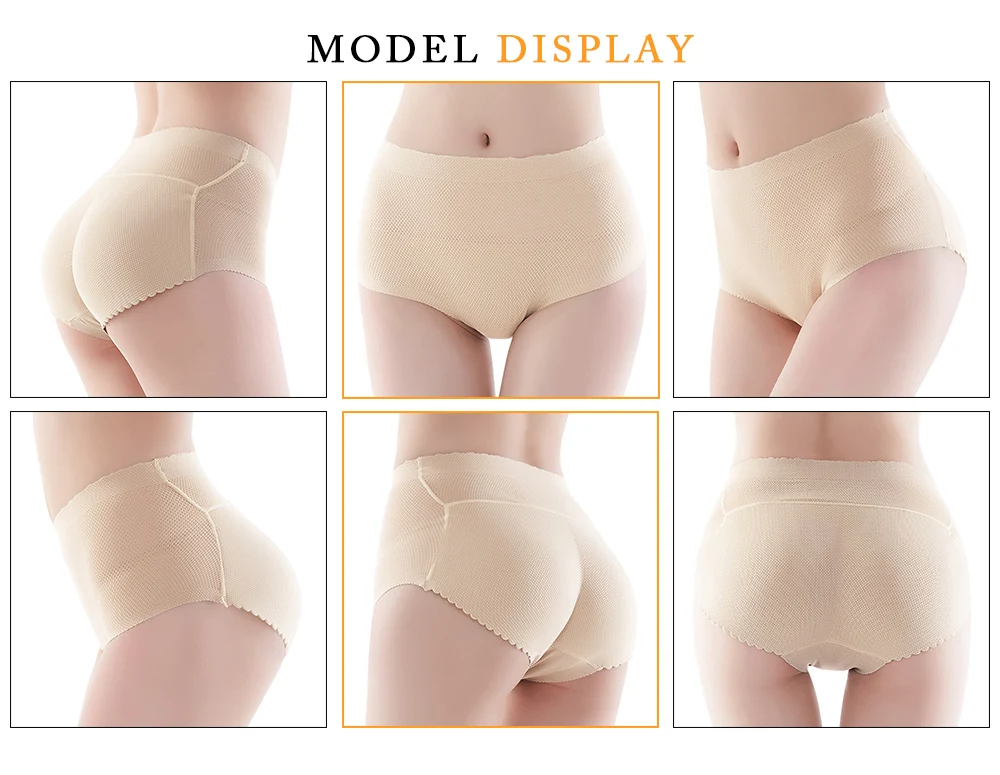 Mid Waist Solid Color Padded Seamless Women Body Shape Slimming Panties