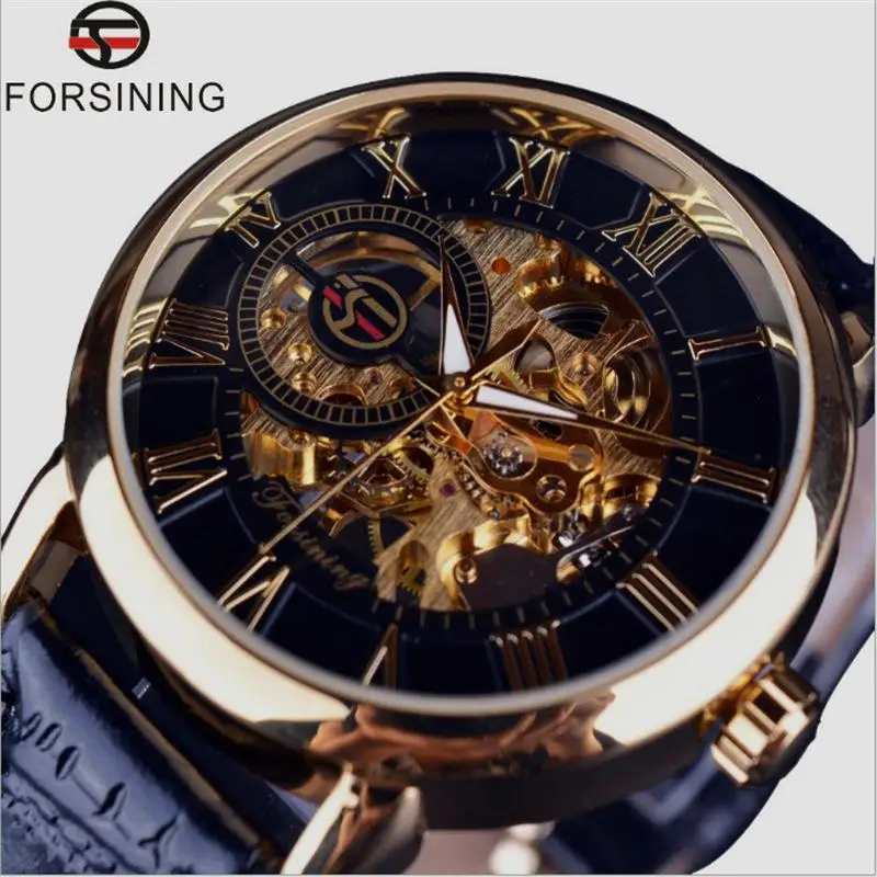 2019 Gold Men Mechanical Clock Montre Homme Man Business Fashion Watches Top Brand Winner Luxury Leathers Keleton Design Gift 