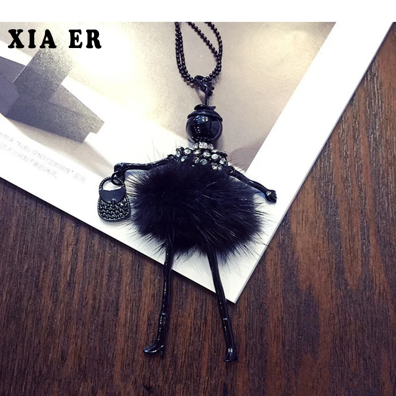 2017 Water Mink Hair Lovely Dance Girls Dress Doll Rhinestone Sweater Chain Accessories Necklace Women Pendant Jewelry wholesale | Украшения