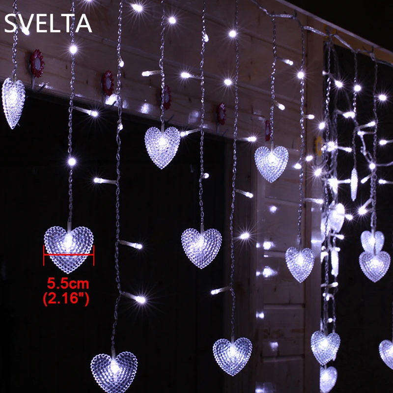 

SVELTA 10M 320 Bulbs LED 5.5CM Heart Curtain Fairy Lights Garland Christmas String Festoon Lights For Wedding Holiday Decoration