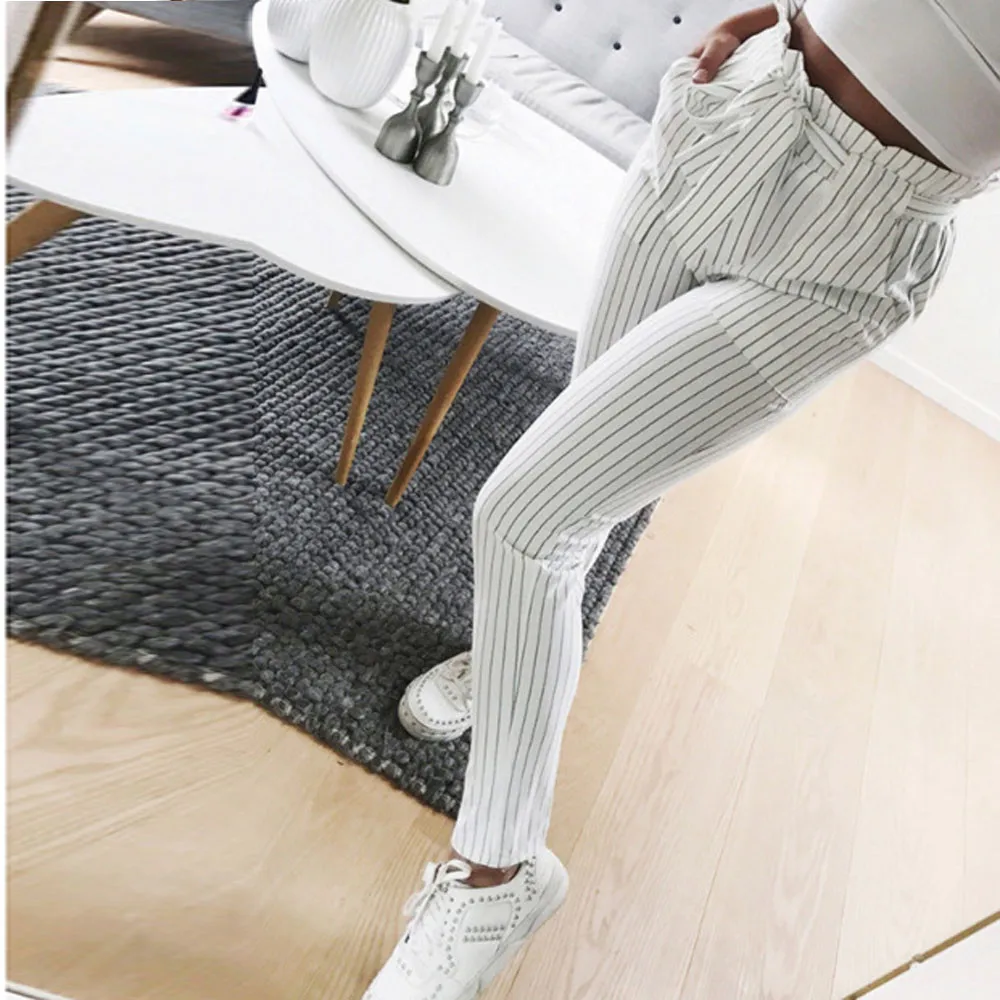 

pants women Striped High Waist Harem Pants Women Bowtie Elastic Waist Casual Pants for women female joggers