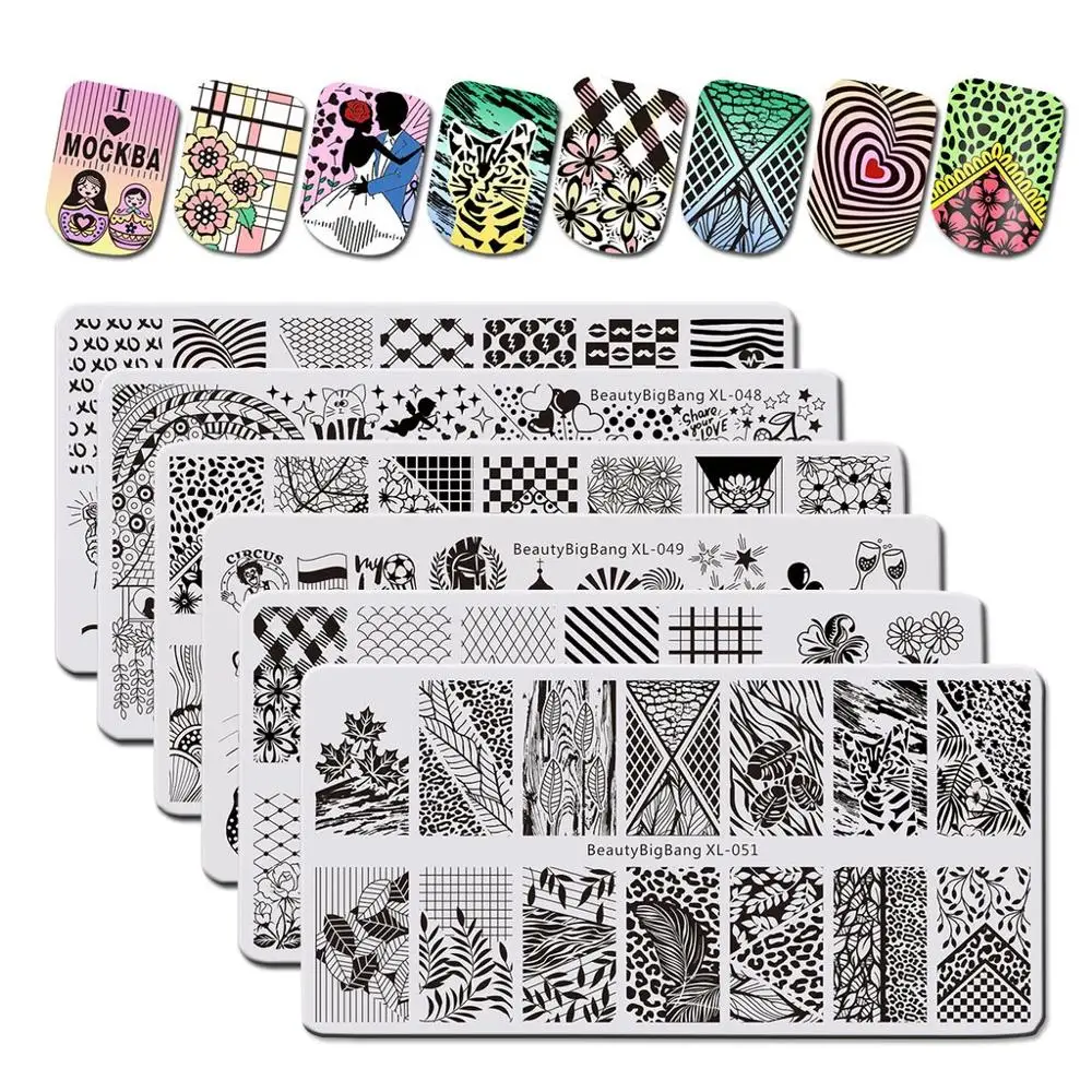

BEAUTYBIGBANG Rectangle Easter Nail Art Stamping Plate Rabbit Eggs Lily Stamp Template Nail Image Plate Stencil Stamping Polish