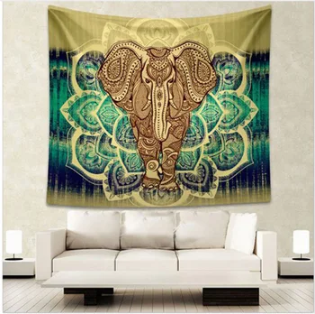 

Free Shipping Indian Elephant Tapestry Aubusson Colored Printed Decor Mandala Tapestry Religious Boho Wall Carpet Room Blankets