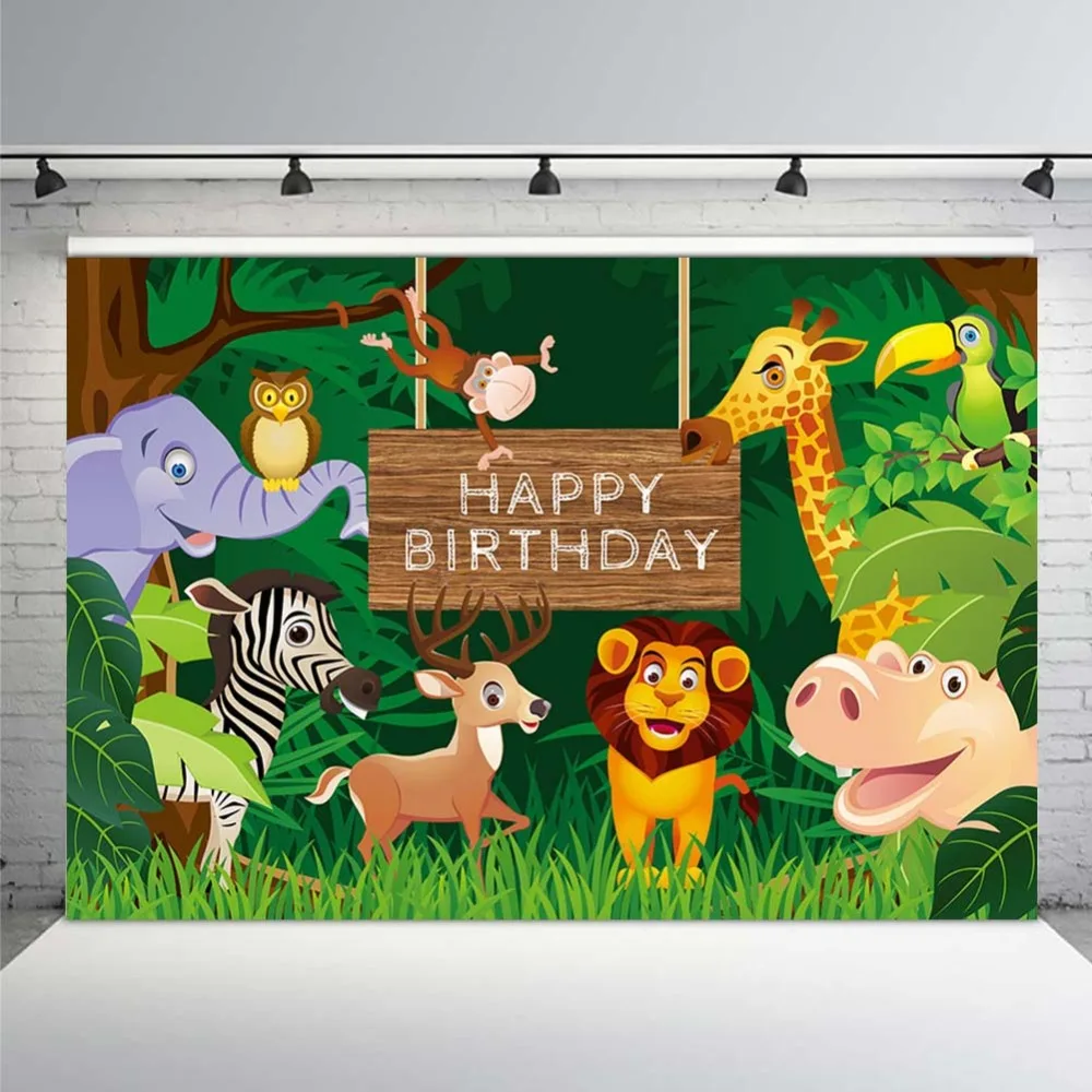 Animals Jungle Party Backdrop For Forest Safari Cartoon Birthday