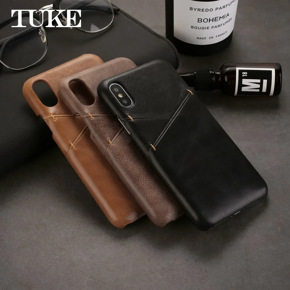 

TUKE For iPhone XS X Case For Apple iPhone 7 Case Genuine Leather Wallet Card Slot Hard Back Cover For iPhone 6 6S 8 Plus Cover