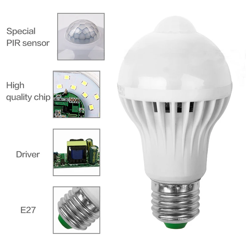 E27 Светодиодный светильник с датчиком движения инфракрасный светодиодный светильник 220 в звук Голосовое управление лампа лестница Прихожая Туалет ночной Светильник s ампула