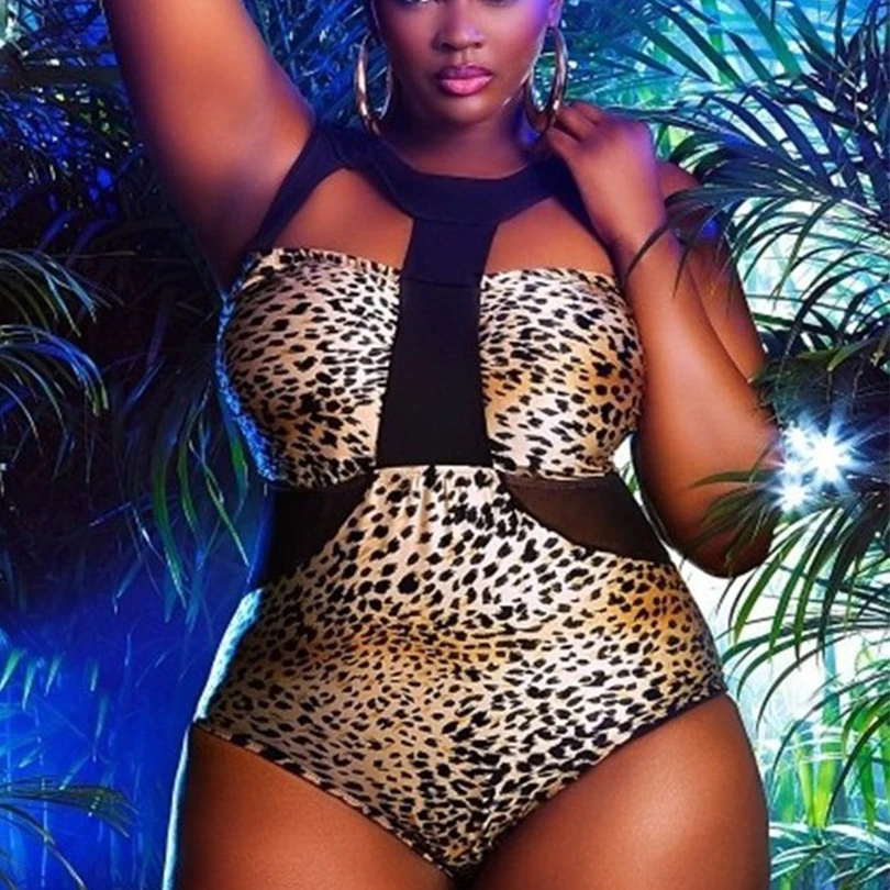 

Retro Plus Size Swimwear Women Leopard One Piece Swimwear Padded Push Up Beachwear Hollow Out Bathing Suit Maillot De Bain XXXL