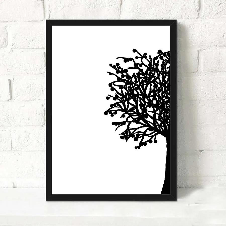 3 Piece Modern Minimalis Panel Hitam Putih Pohon Kanvas Lukisan